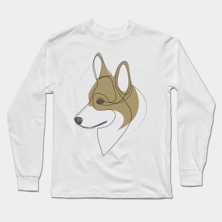 Welsh Corgi Pembroke - one line drawing with colour Long Sleeve T-Shirt